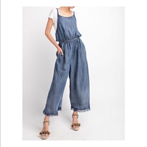 WASHED DENIM SELF FRAY JUMPSUIT